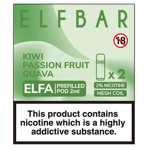 Elfbar Kiwi Passion Fruit Guava Elfa Prefilled Pod x2 2% nicotine best before 7/24 (you must be 18+ to purchase this product)